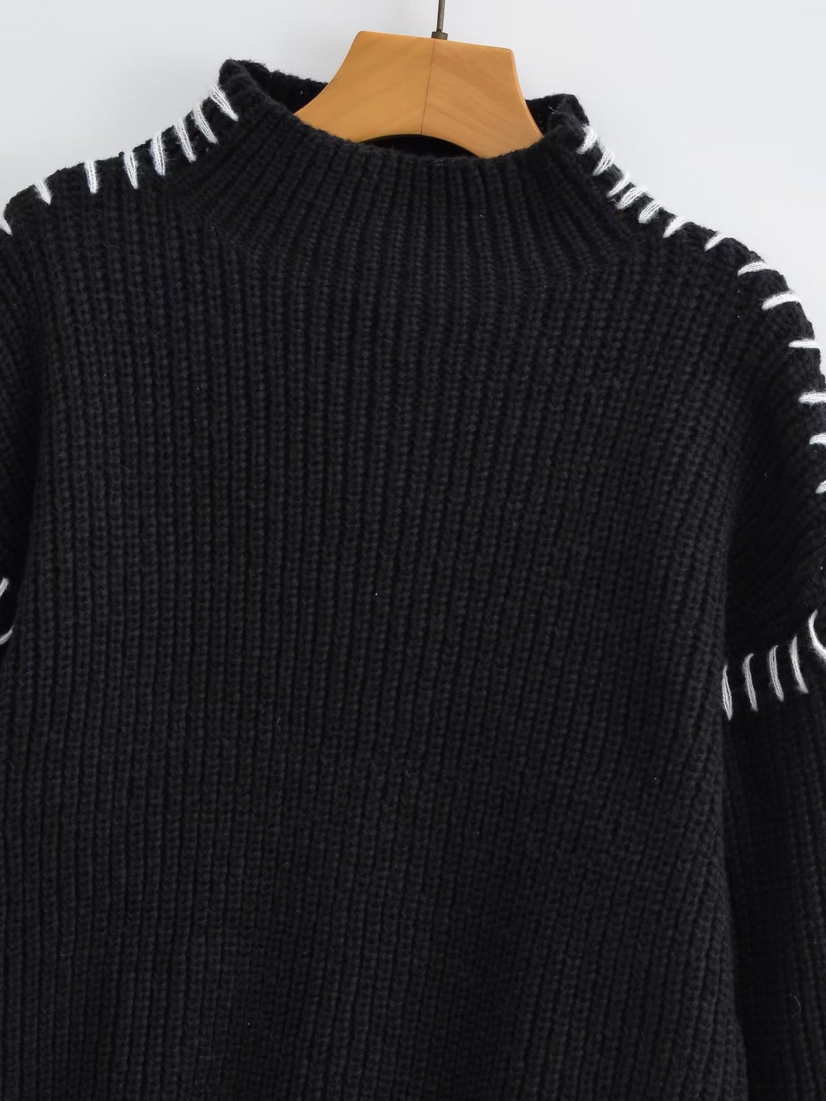 Guinevere Contrast-Stitch Mock Neck Sweater