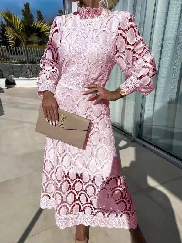 Nanna Crochet Lace Mock Neck Midi Dress