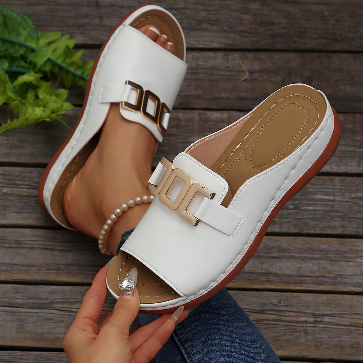 Carol Gold Accent Slip-On Sandals