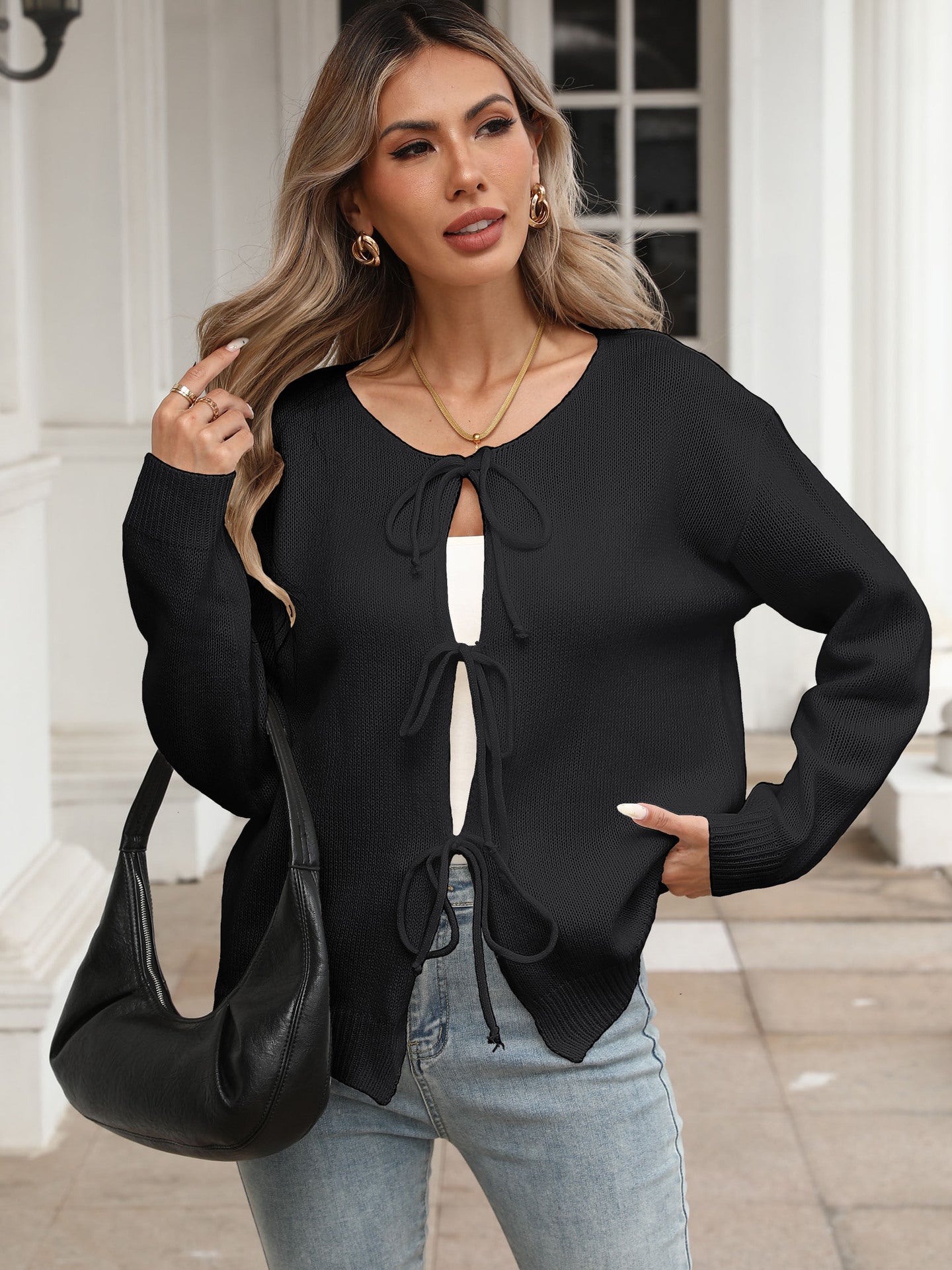 Naia Deer Plush Tie-Front Cardigan
