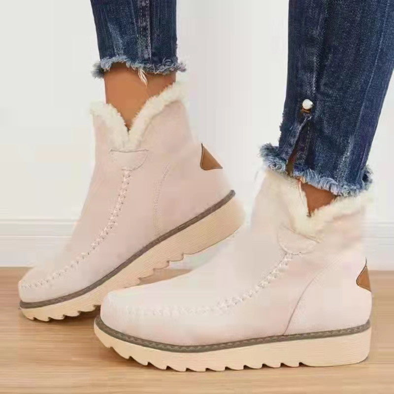 Margo & Main – Off-white faux suede shearling-lined ankle boots, front view, US women's sizes