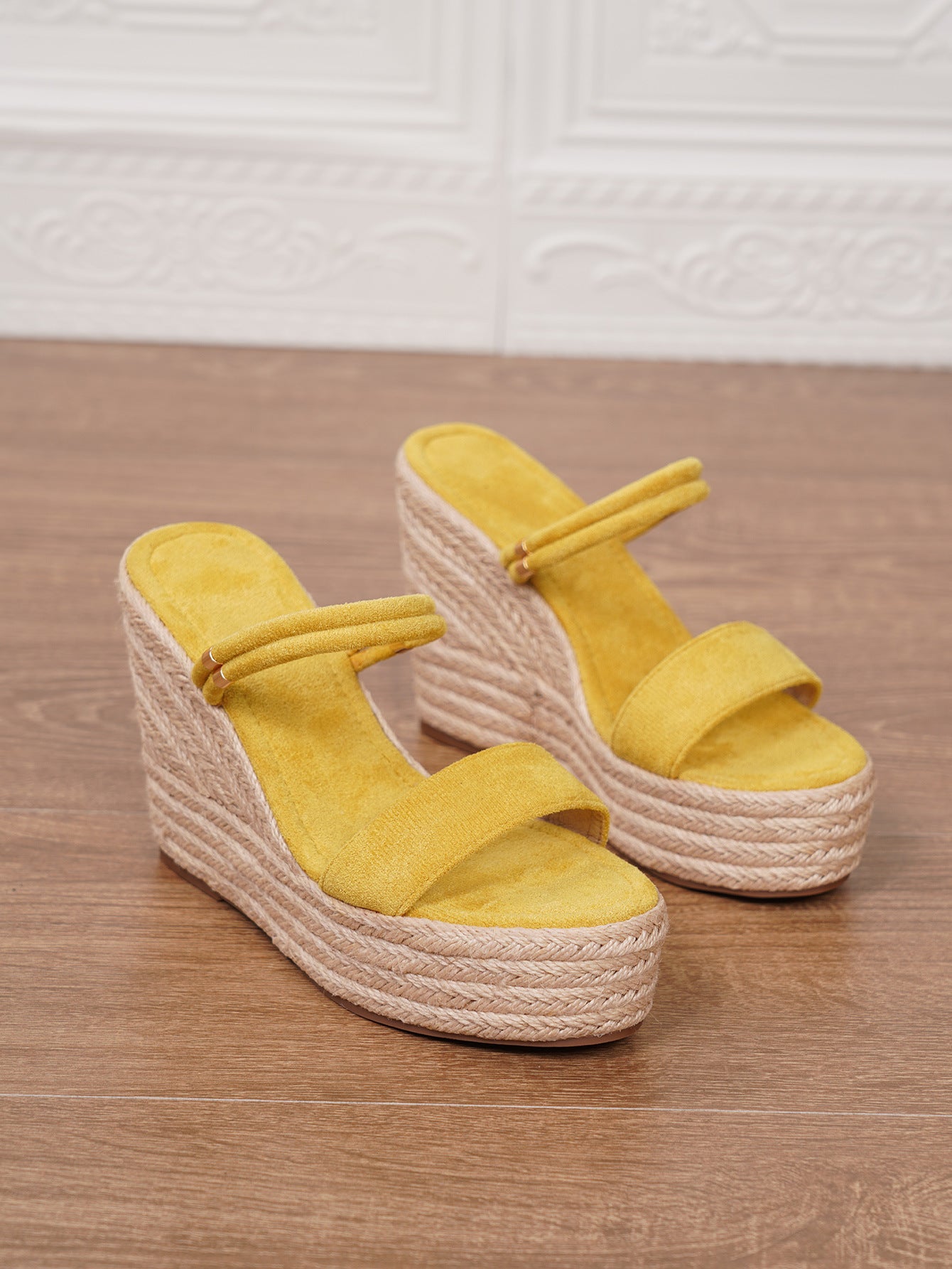 Margo & Main – braided straw platform slide sandals, full length view, US women's sizes