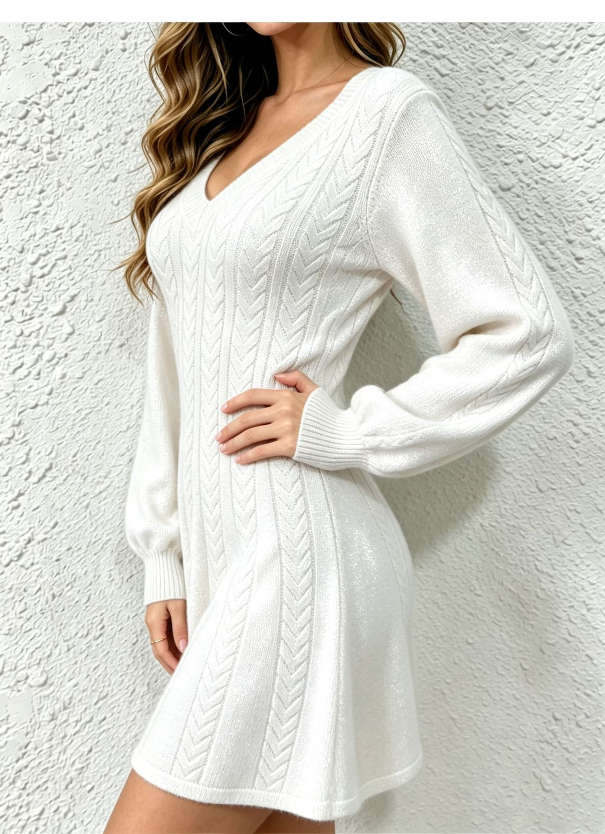 Constanza Cable Knit V-Neck Sweater Dress