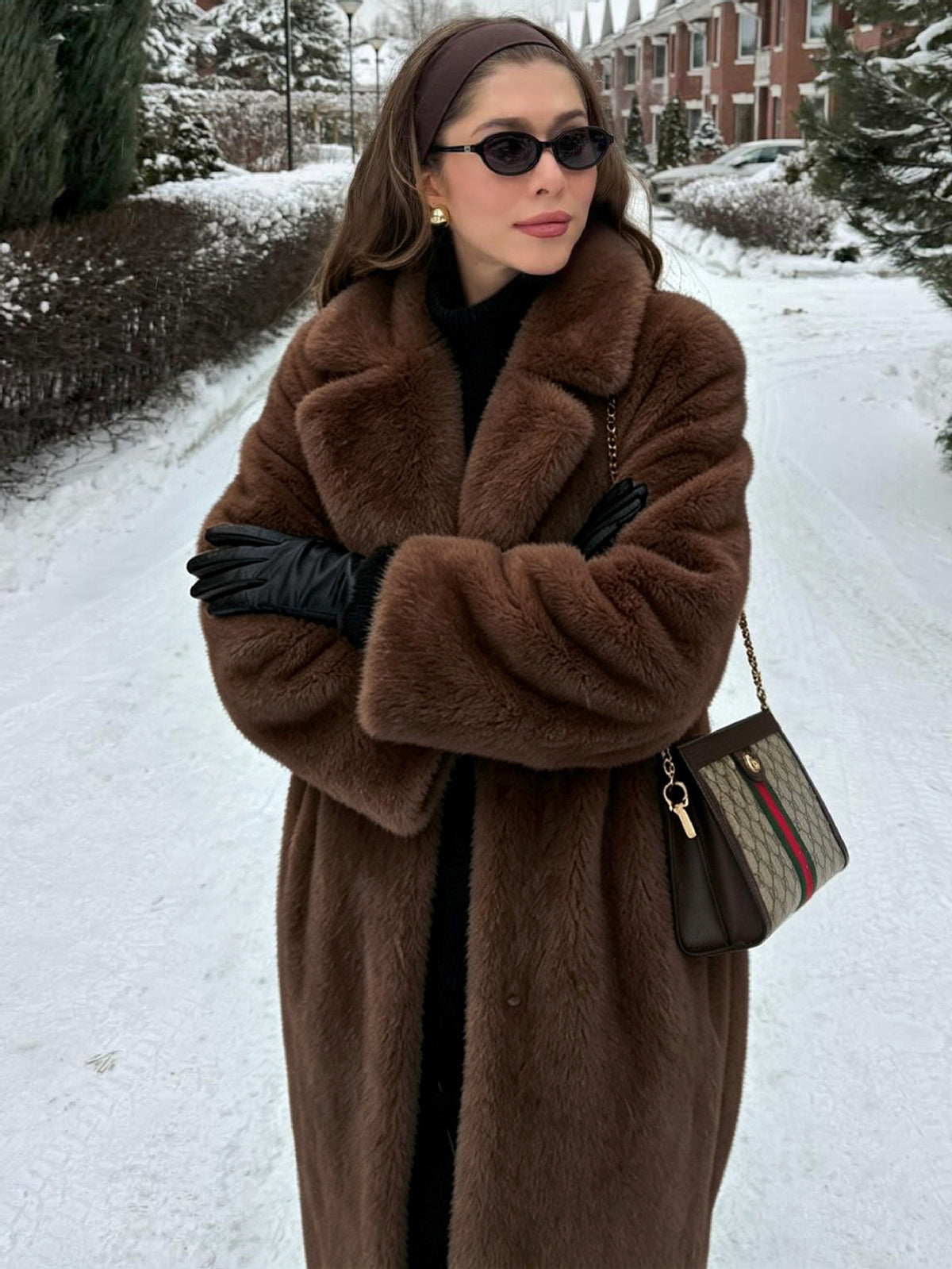 Amandine Belted Faux Fur Long Wrap Coat