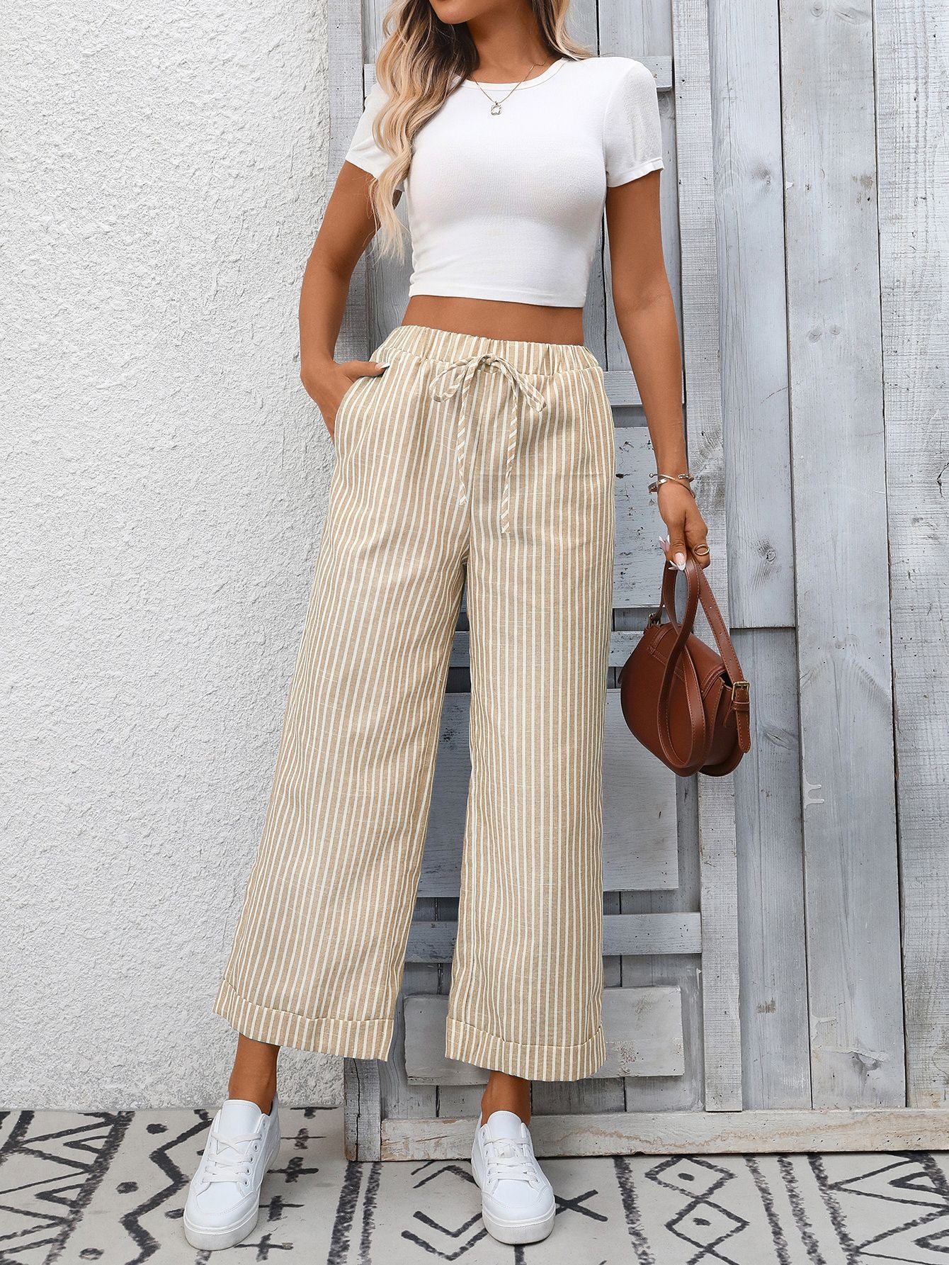 Cosetta Striped Cropped Wide-Leg Pants