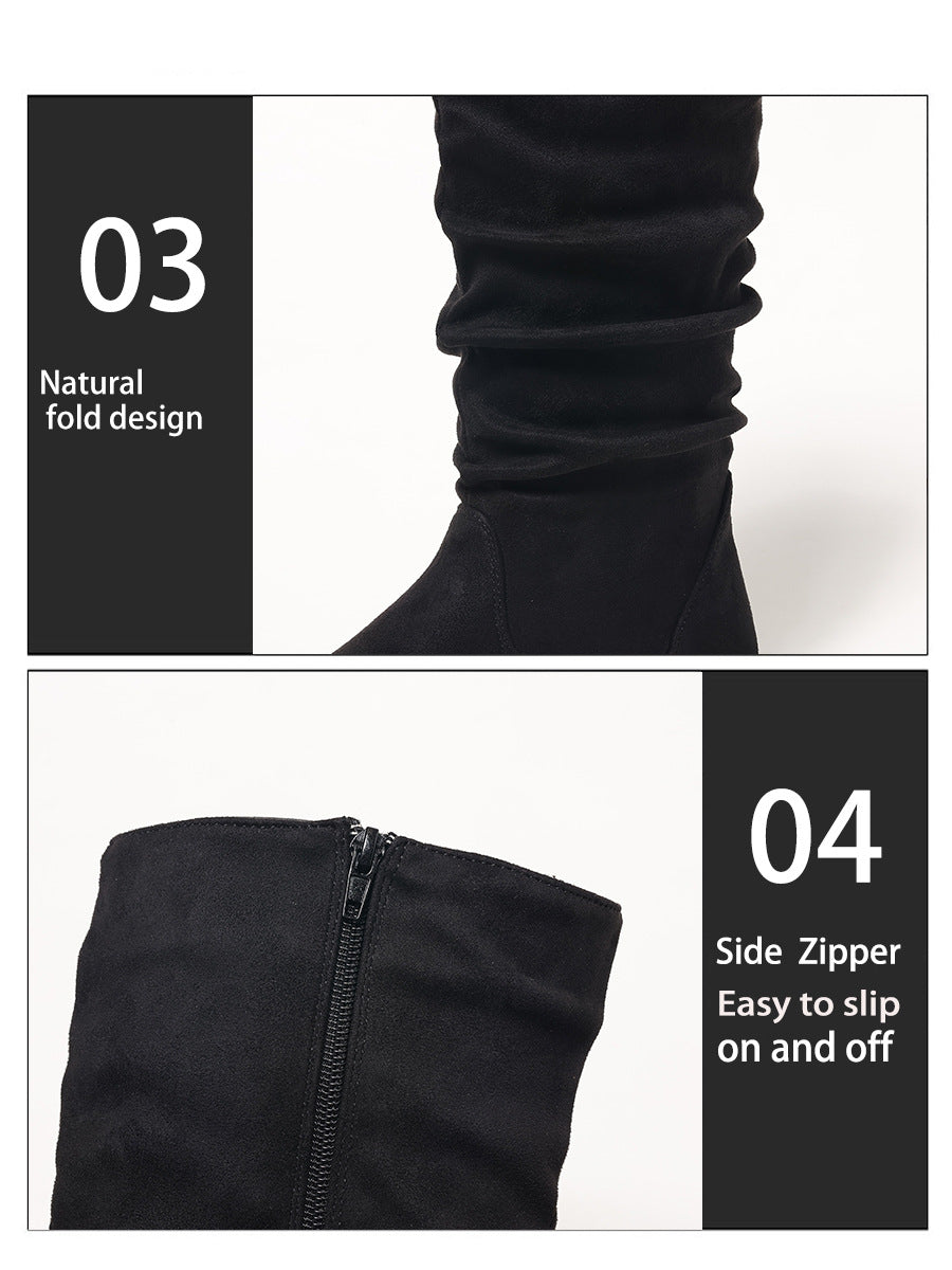 Frida Slouch Mid-Calf Flat Suede Boots