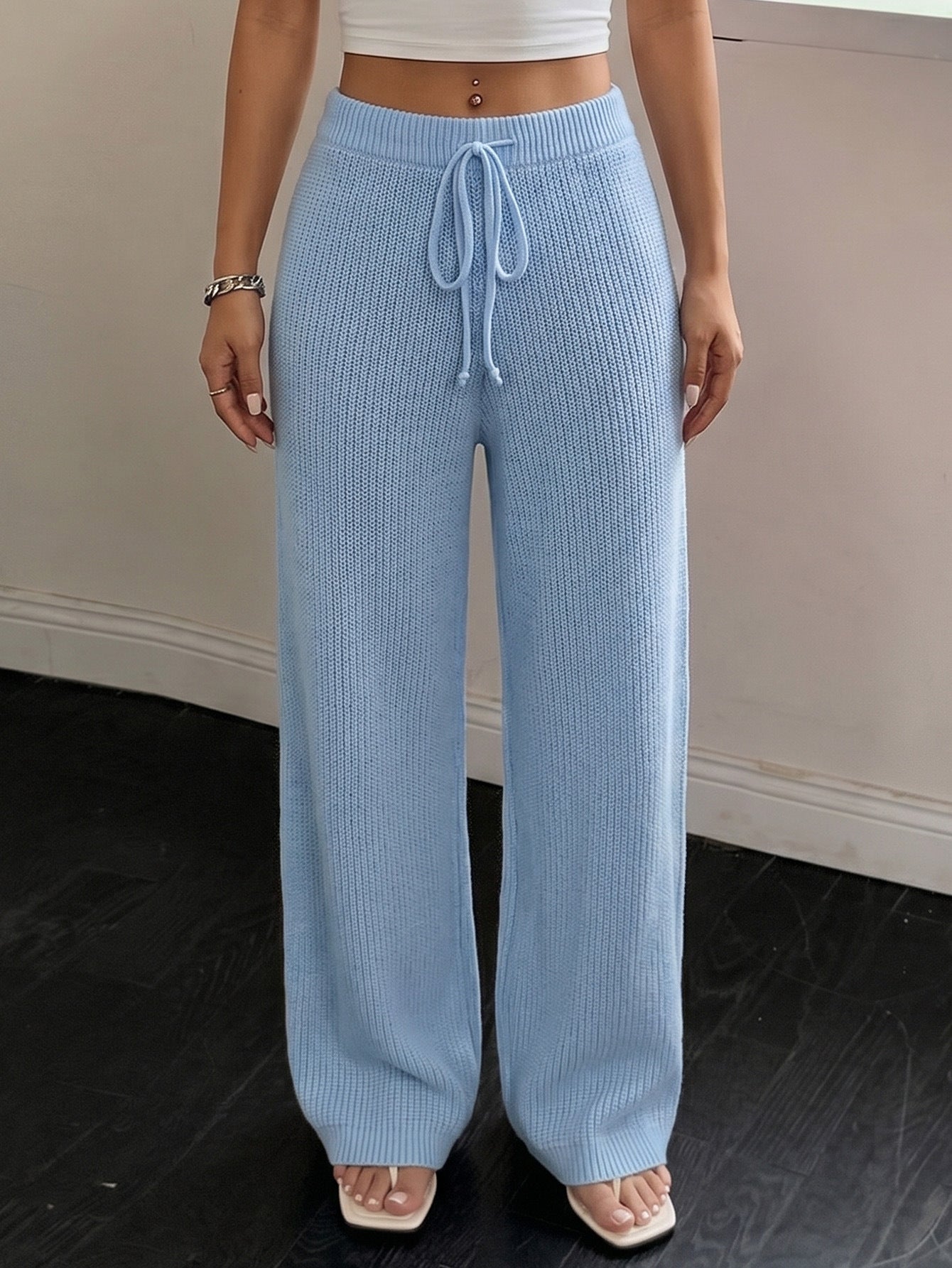 Margo & Main – ribbed knit wide-leg trousers, side view, US women's sizes