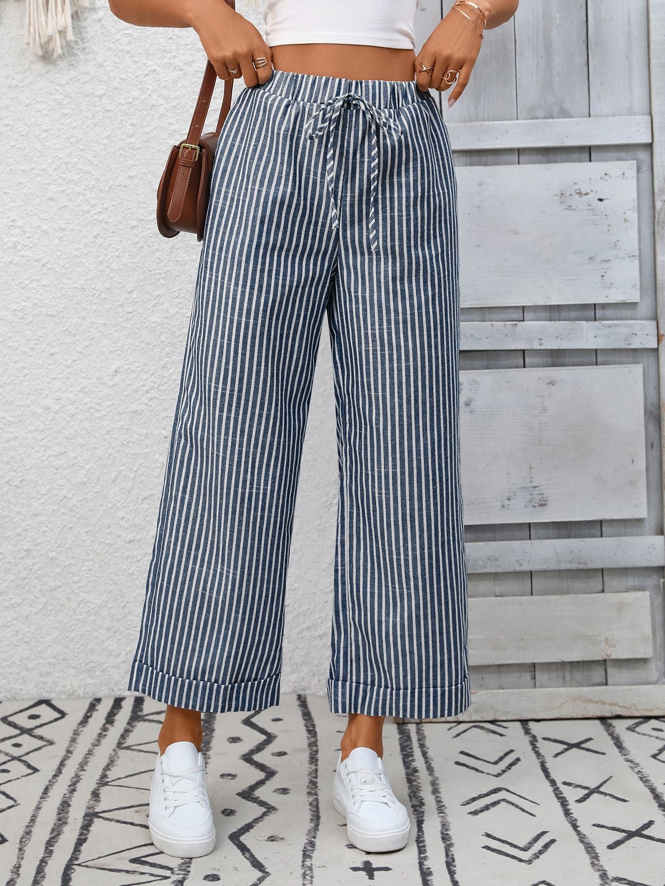 Cosetta Striped Cropped Wide-Leg Pants