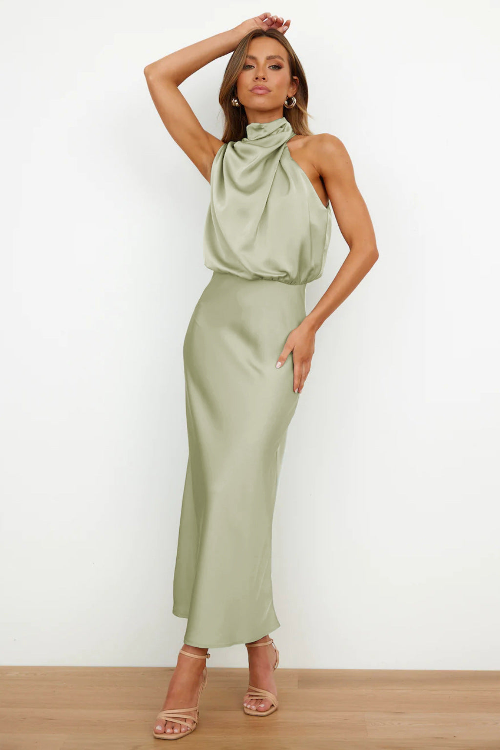 Elara Draped Satin Midi Dress