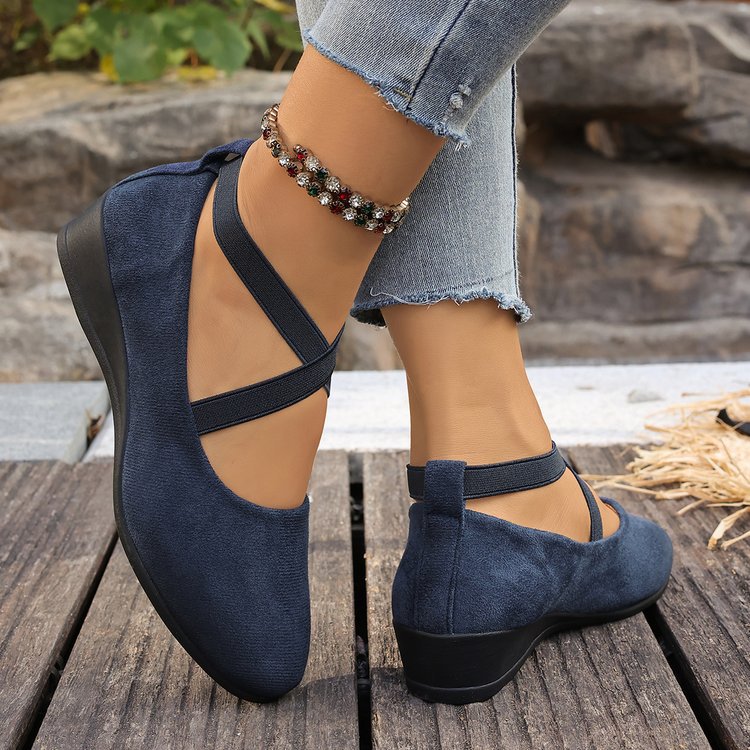 Tosca Suede Cross-Strap Low-Wedge Flats