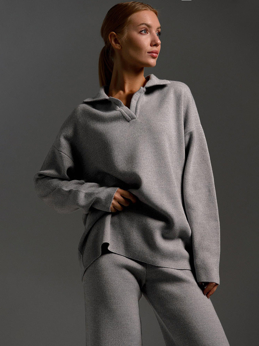 Valborg Polo Collar Knit Sweater and Pants Set