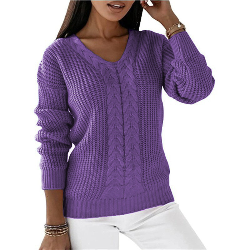 Delaney Cable Knit V-Neck Pullover Sweater