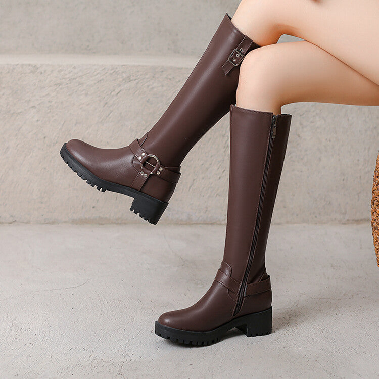 Vivienne Buckle Strap Knee-High Riding Boots
