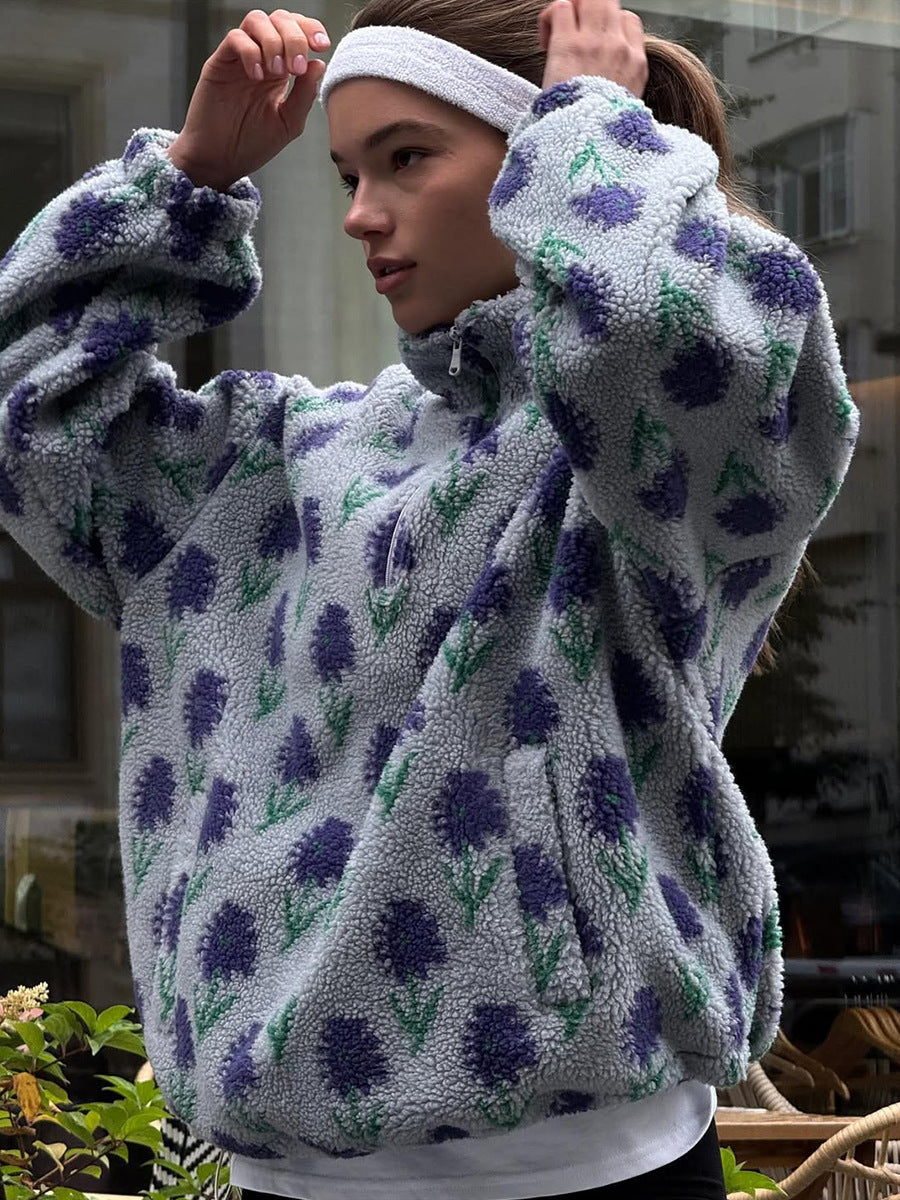 Garnet Floral Fleece Half-Zip Sweatshirt