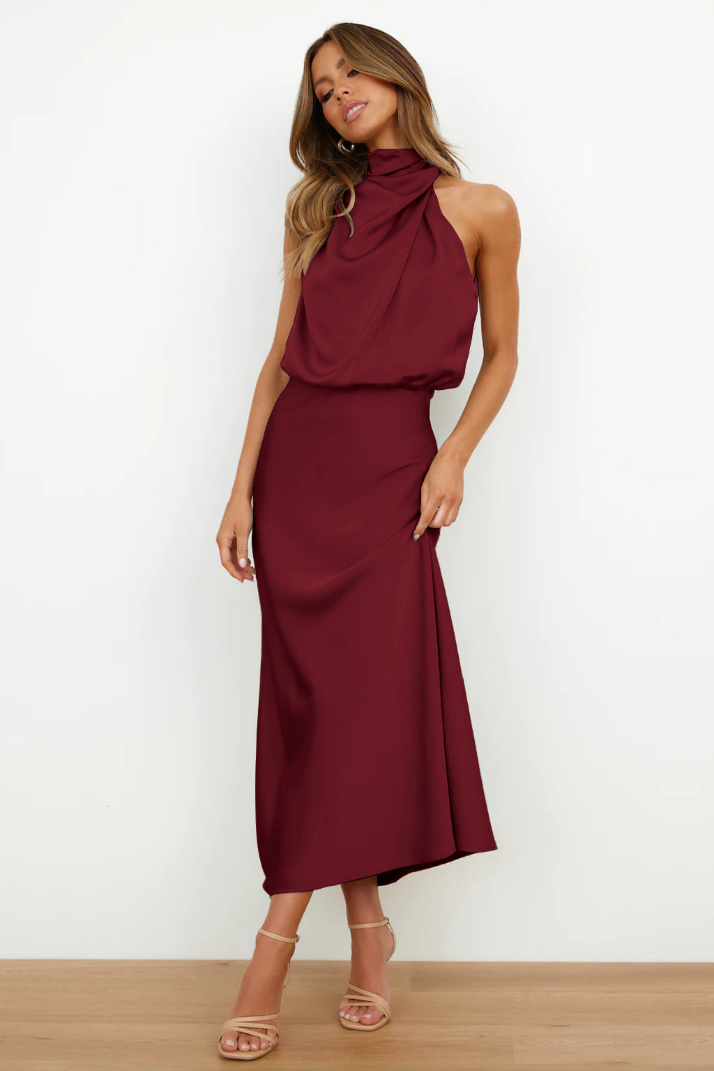 Elara Draped Satin Midi Dress