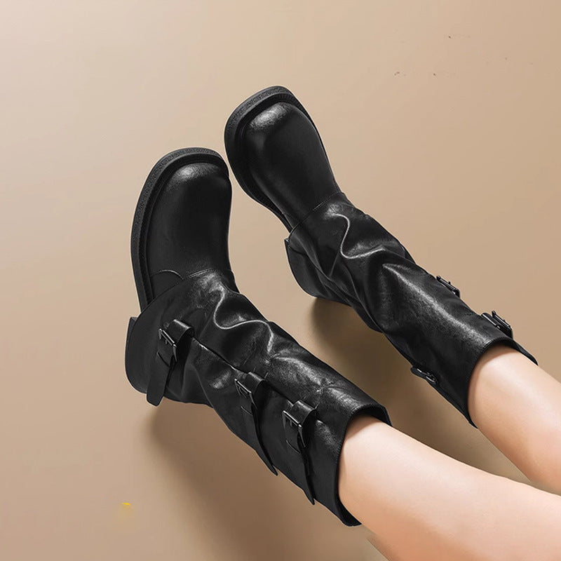 Imogen Buckled Slouch Lug Sole Riding Boots