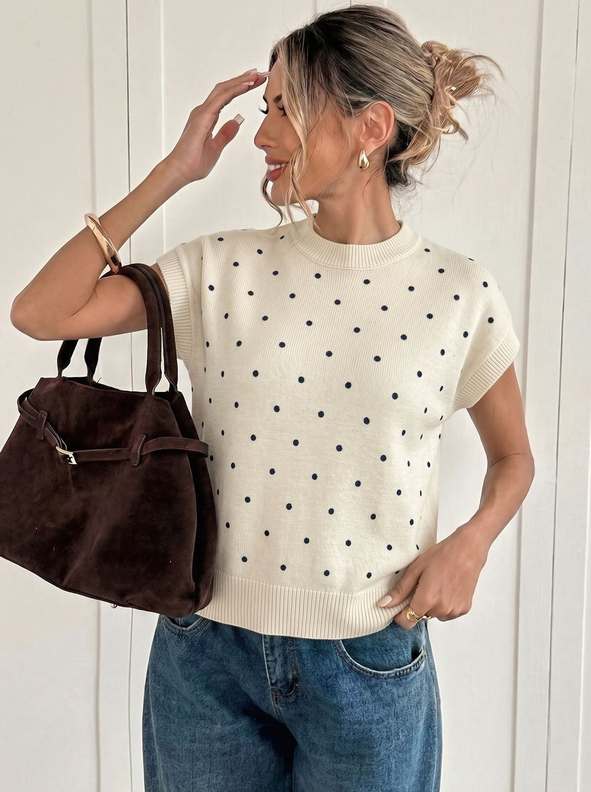 Selma Polka Dot Short Sleeve Knit Sweater