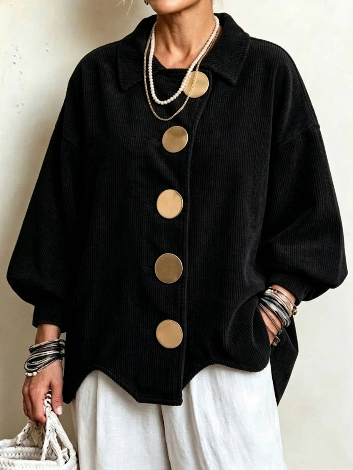Karenina Oversized Corduroy Statement-Button Jacket