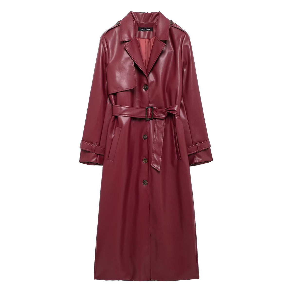 Maeve Belted Faux Leather Long Trench Coat