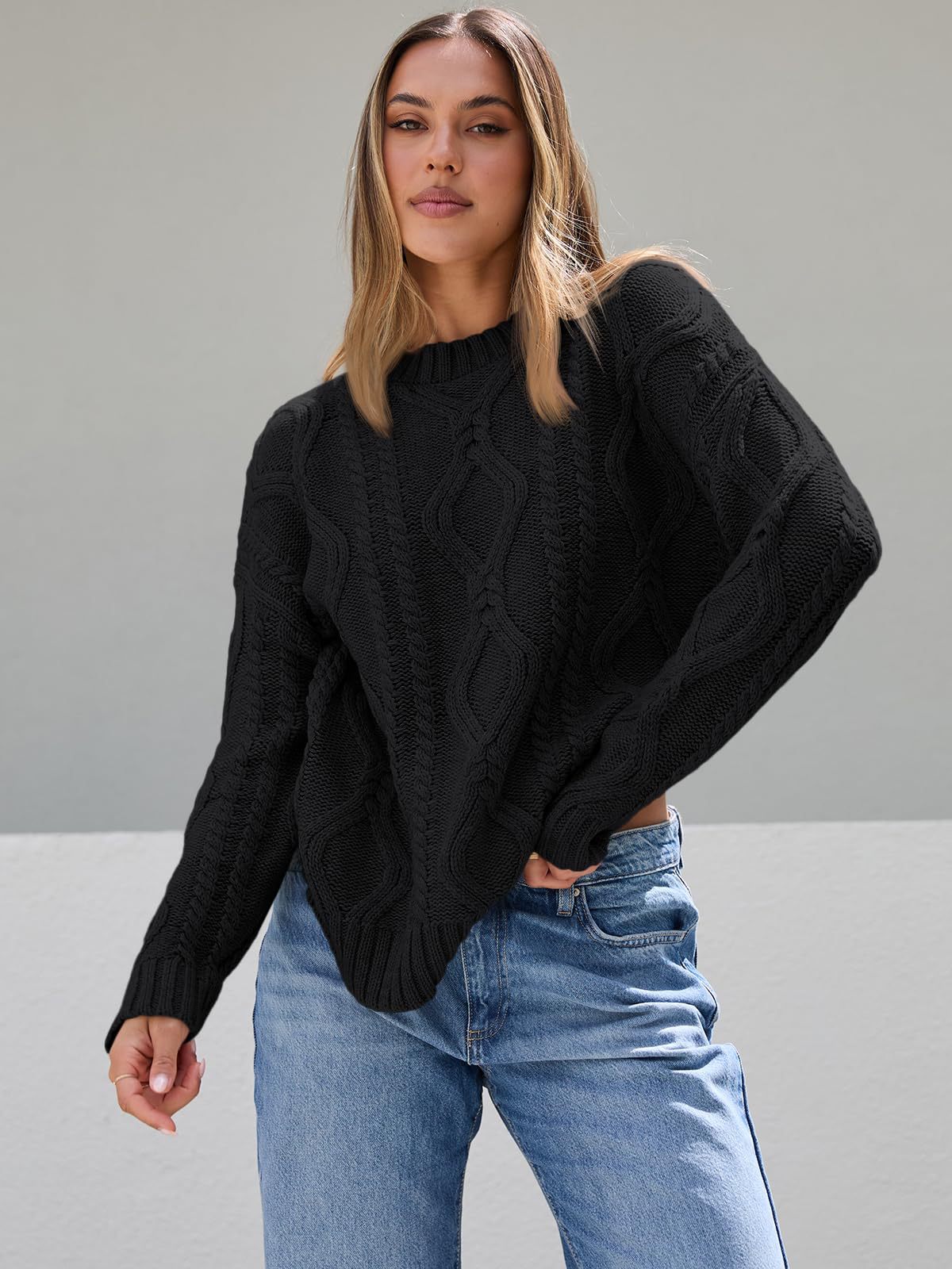 Roxelana Oversized Cable Knit Crew Sweater