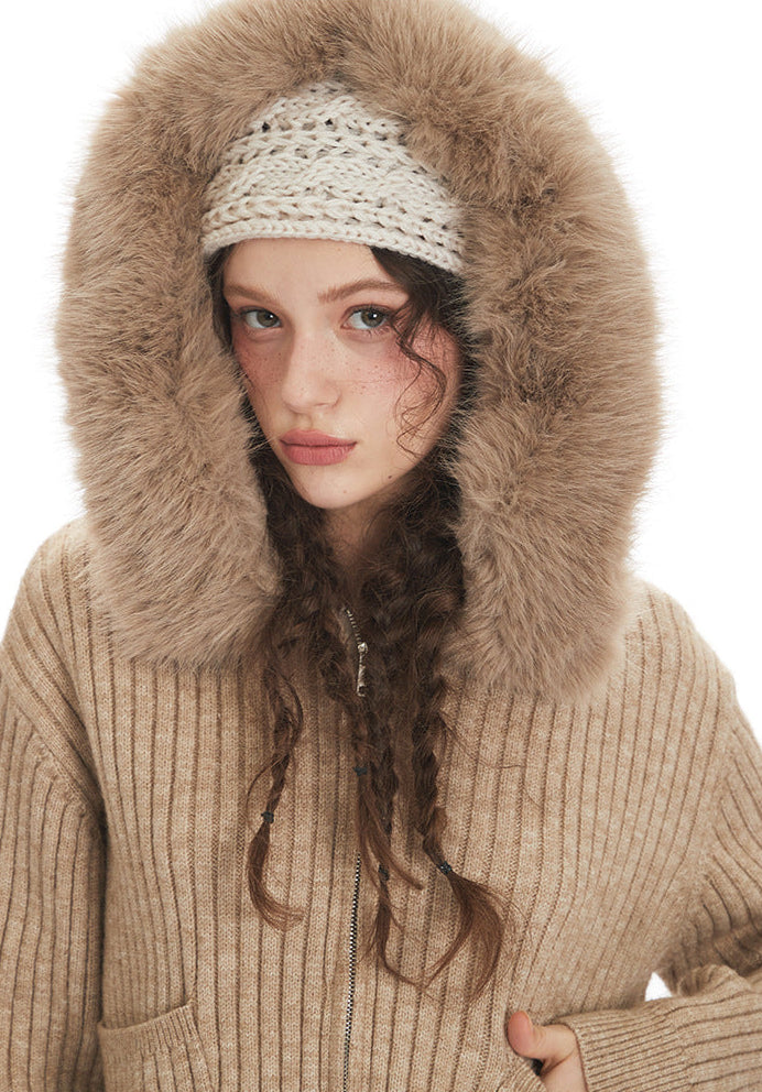 Hesper Hooded Rib Knit Zip Cardigan