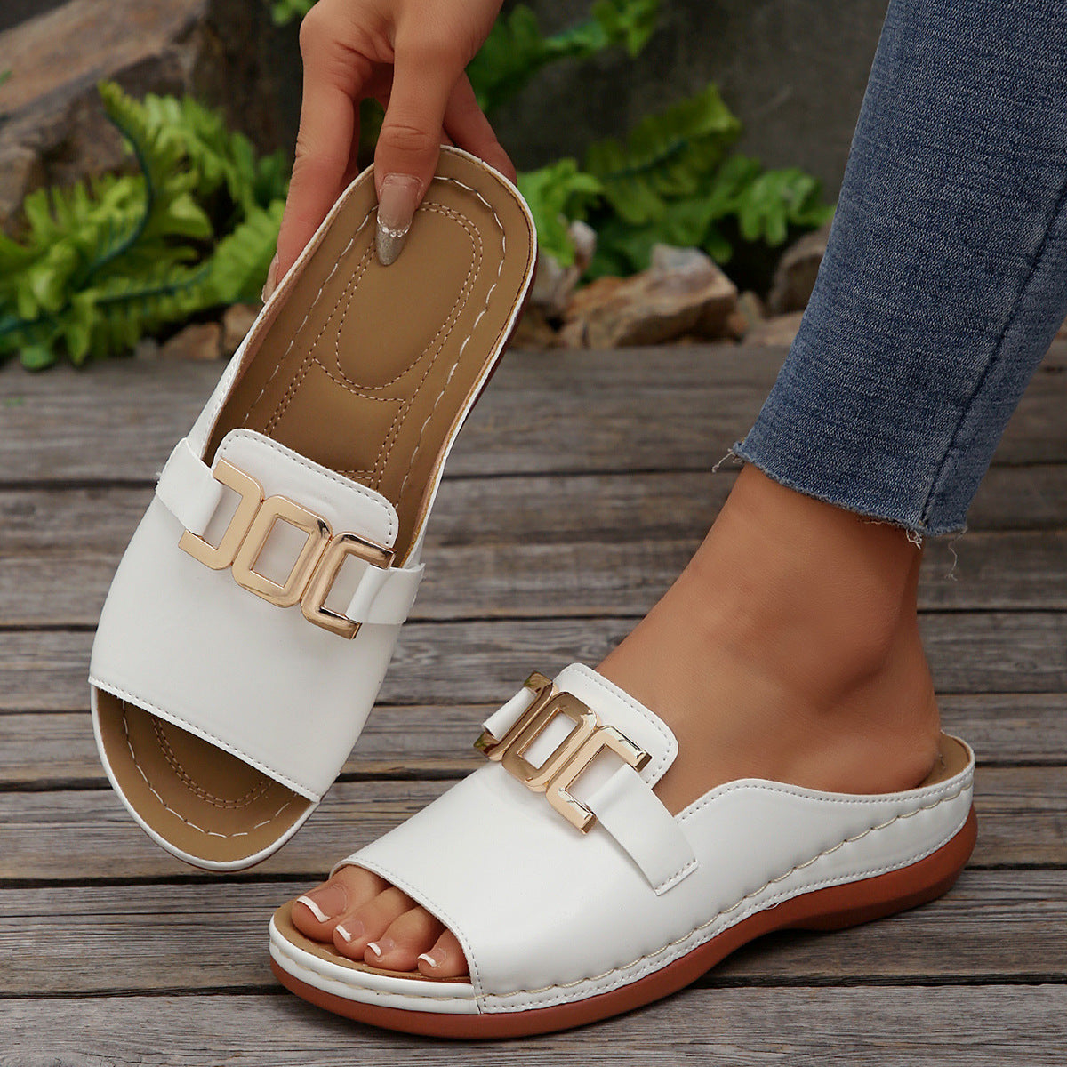 Carol Gold Accent Slip-On Sandals