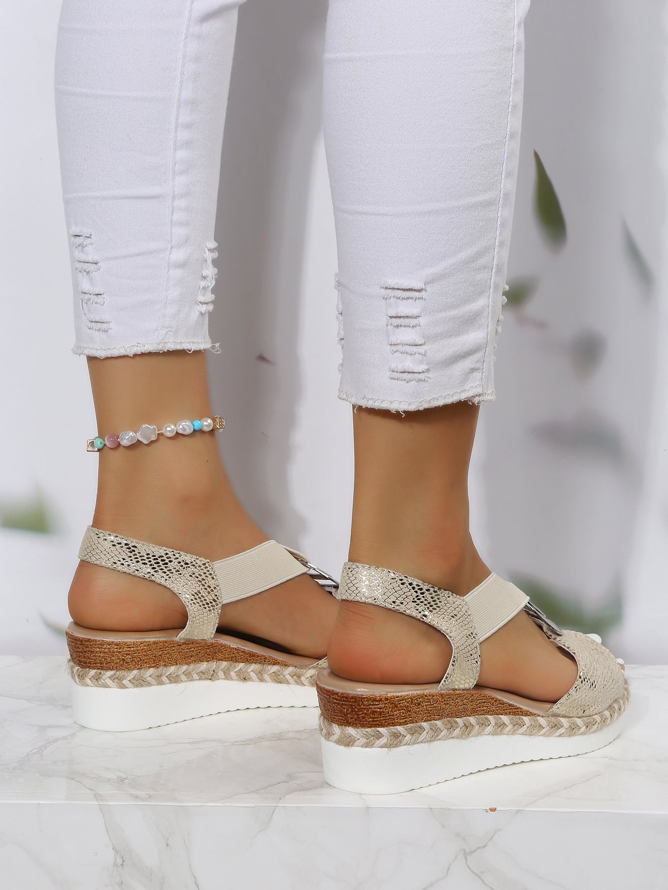 Mildred Metallic Wedge Sandals
