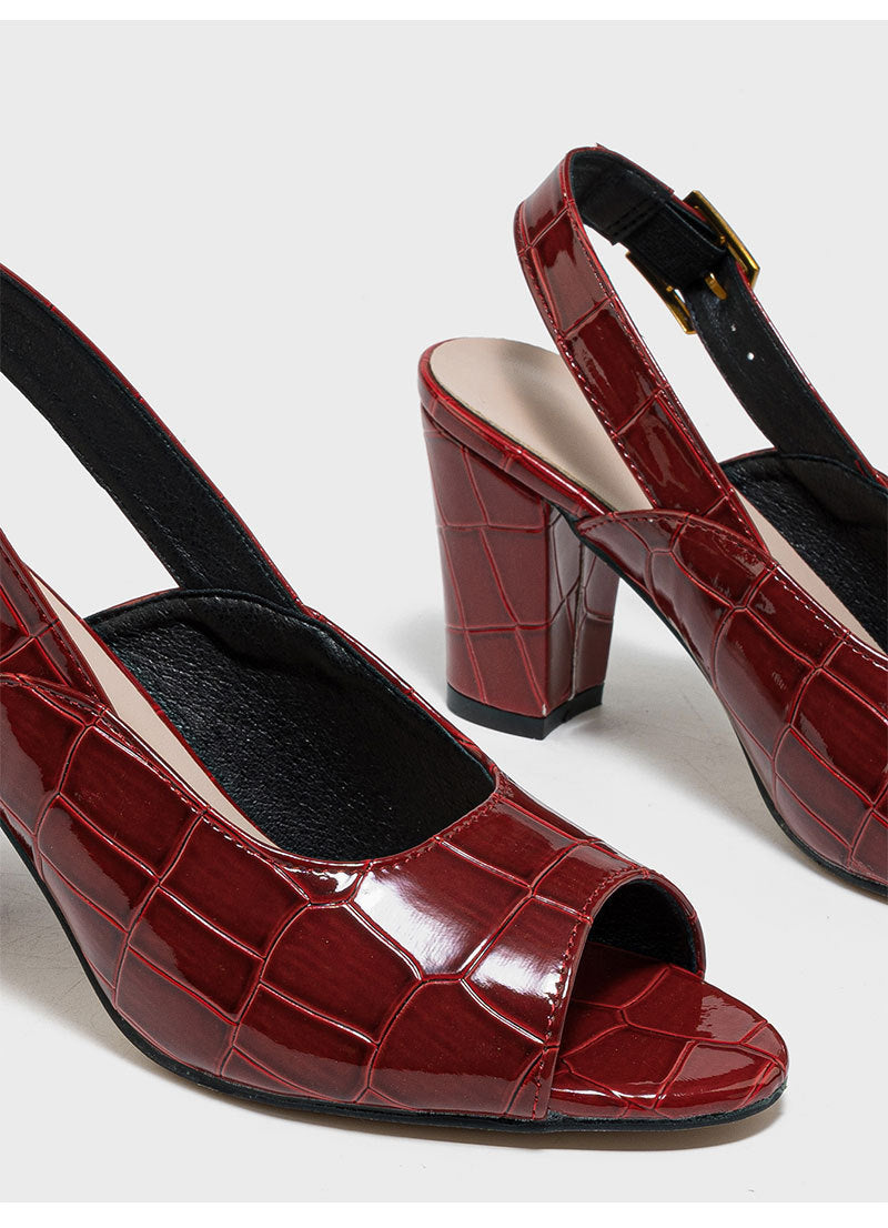 Loretta Croc-Embossed Slingback Heels