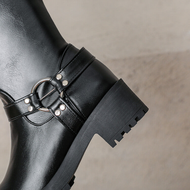 Vivienne Buckle Strap Knee-High Riding Boots