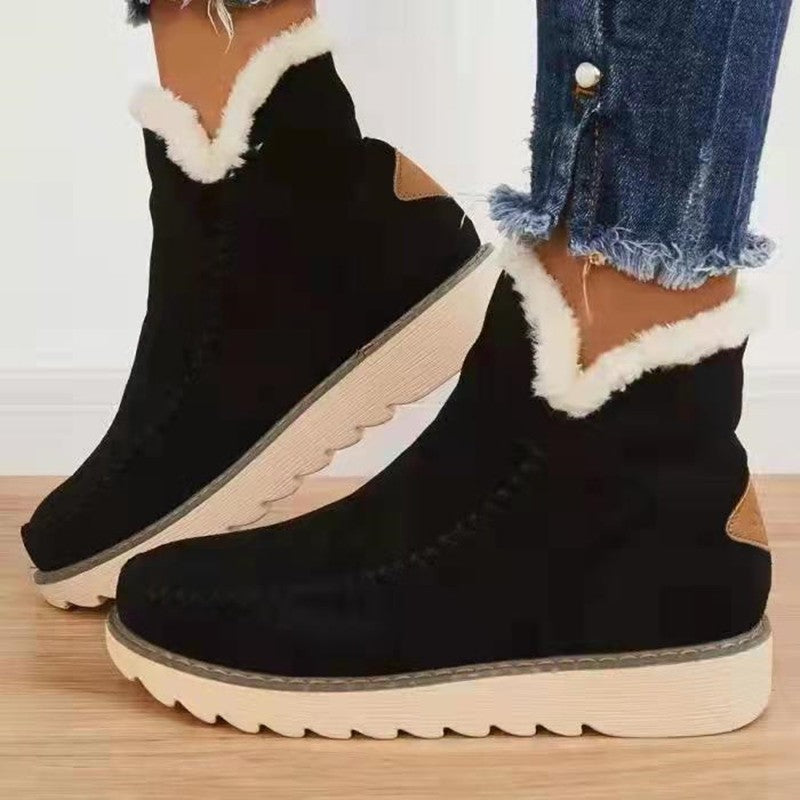 Margo & Main – Black faux suede snow boots with a faux shearling collar, US women's sizes
