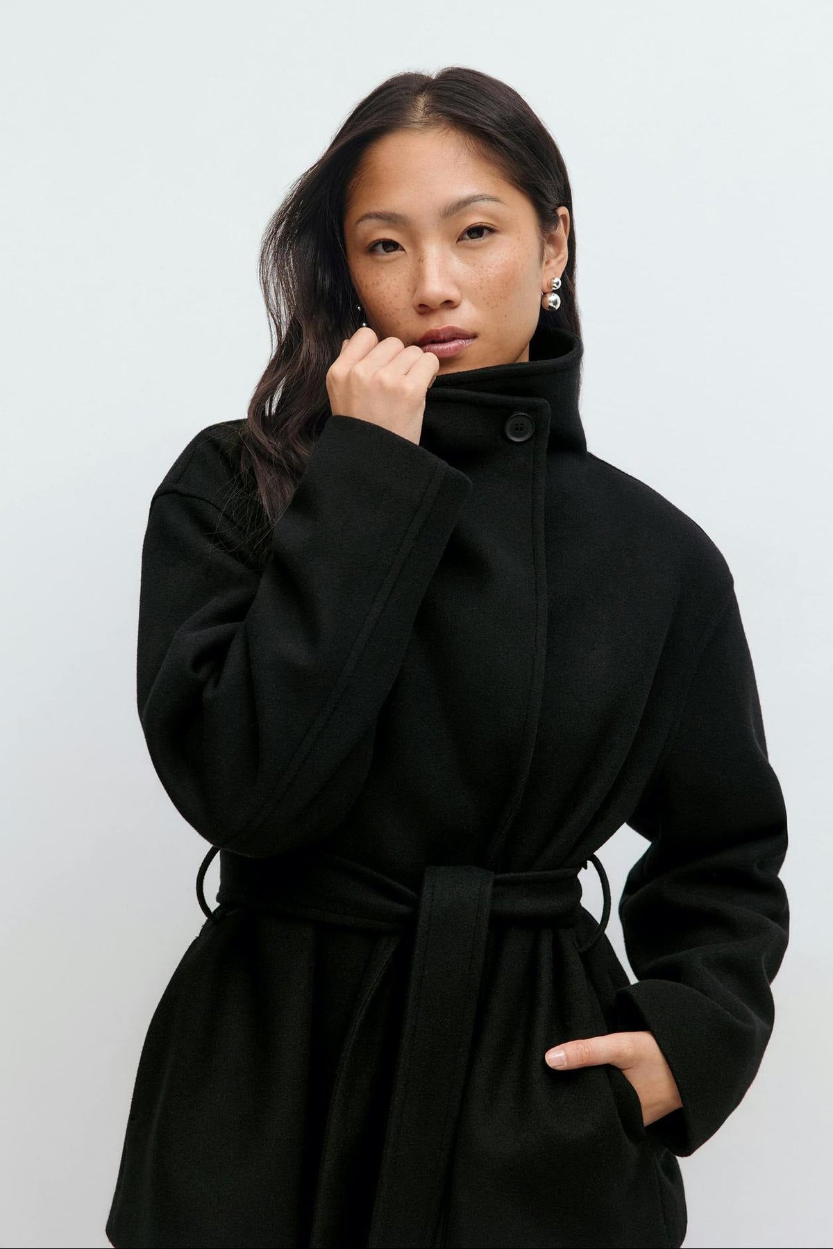 Lorna Belted Stand Collar Wool Coat