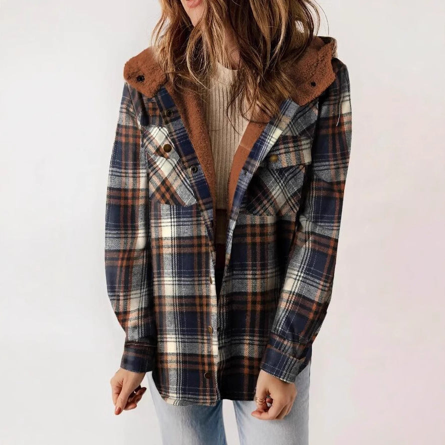 Ingeborg Plaid Sherpa Hood Button-Front Shacket
