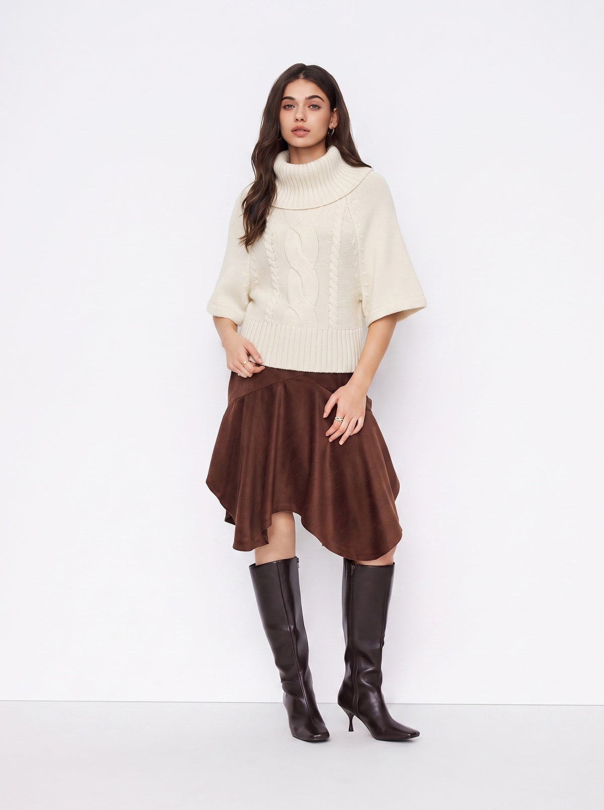 Letty Cable Knit Batwing Turtleneck Sweater