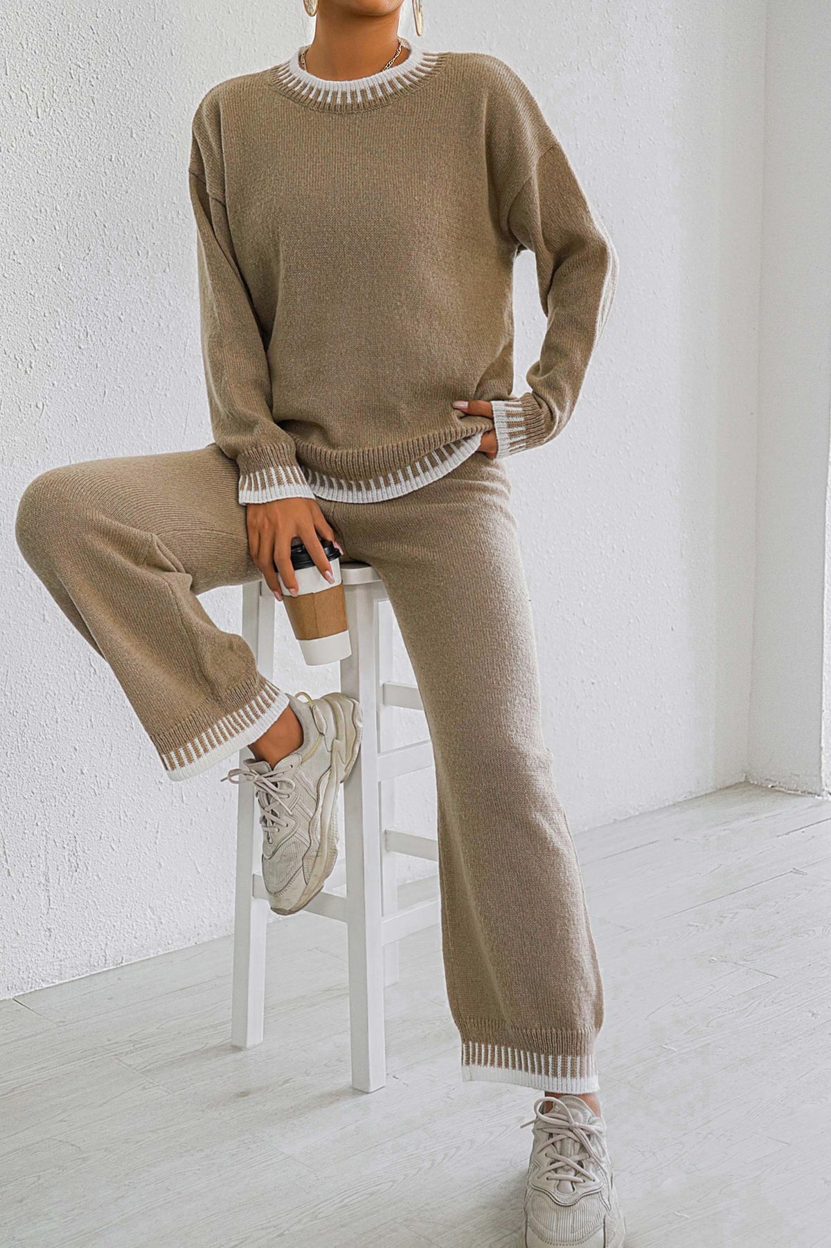 Cerelia Contrast Stitch Knit Lounge Set