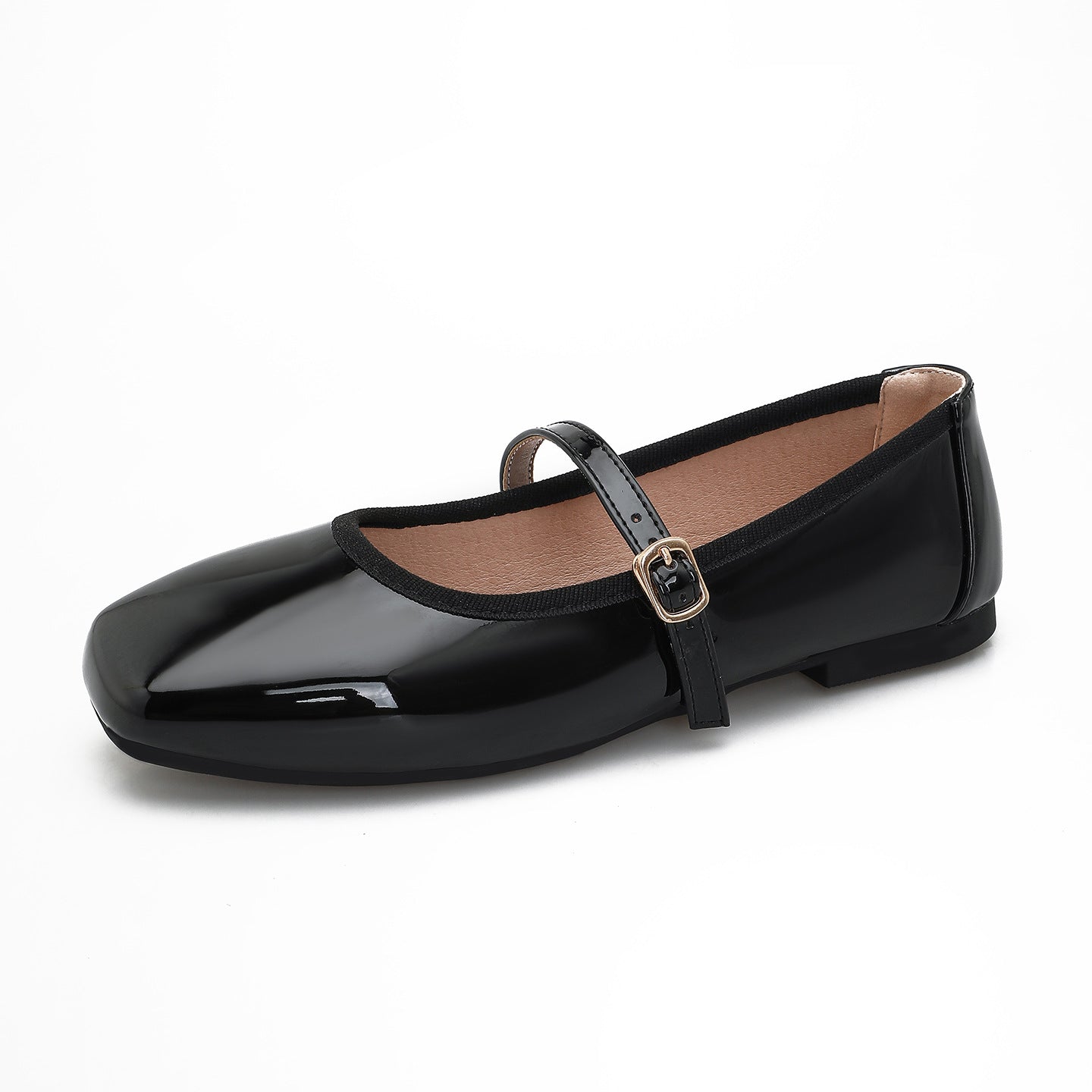 Margo & Main – black patent mary jane flat, single side profile view, US women's sizes