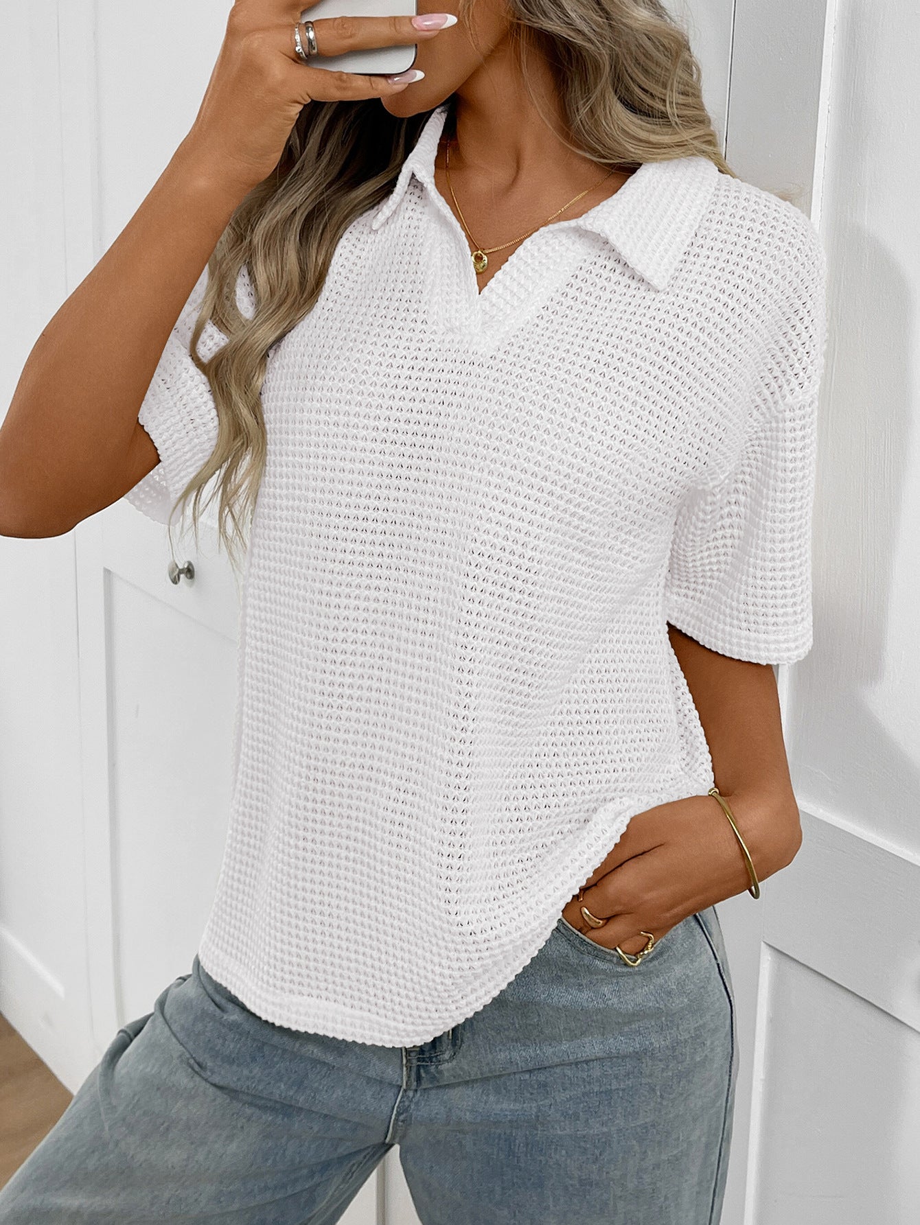 Mabel Textured Knit Polo Top