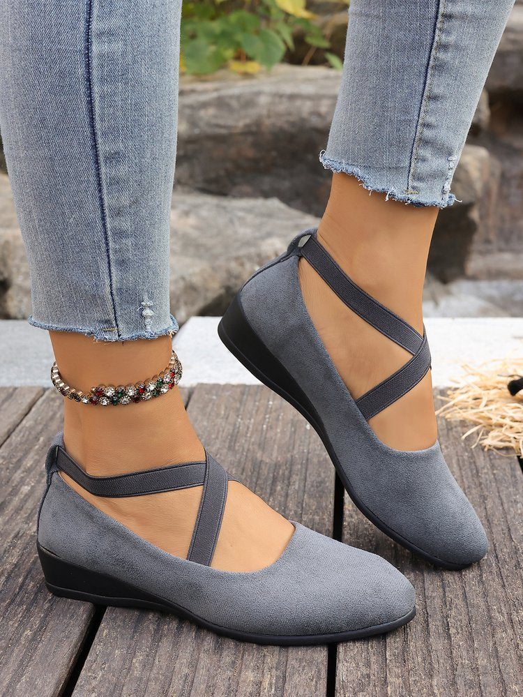 Tosca Suede Cross-Strap Low-Wedge Flats