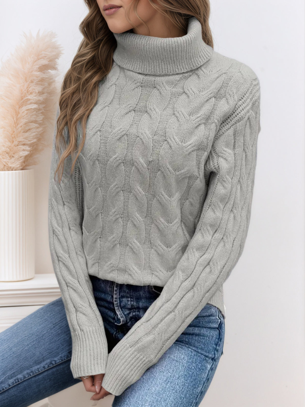 Margery Cable Knit Relaxed Turtleneck Sweater