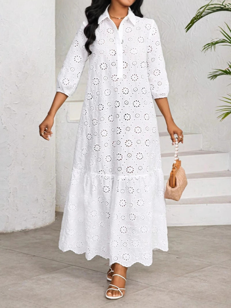 Marilyn Eyelet Maxi Shirt Dress