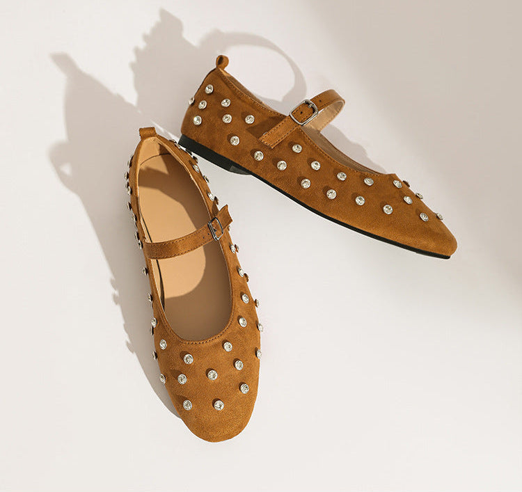 Margo & Main – rhinestone mary jane ballet flats, angled view, US women's sizes