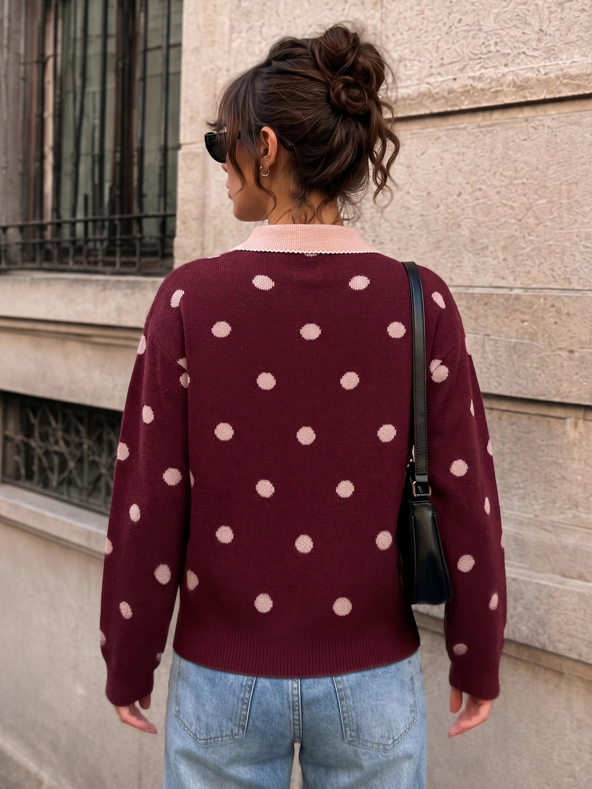 Jacinta Polka Dot Collared Knit Sweater