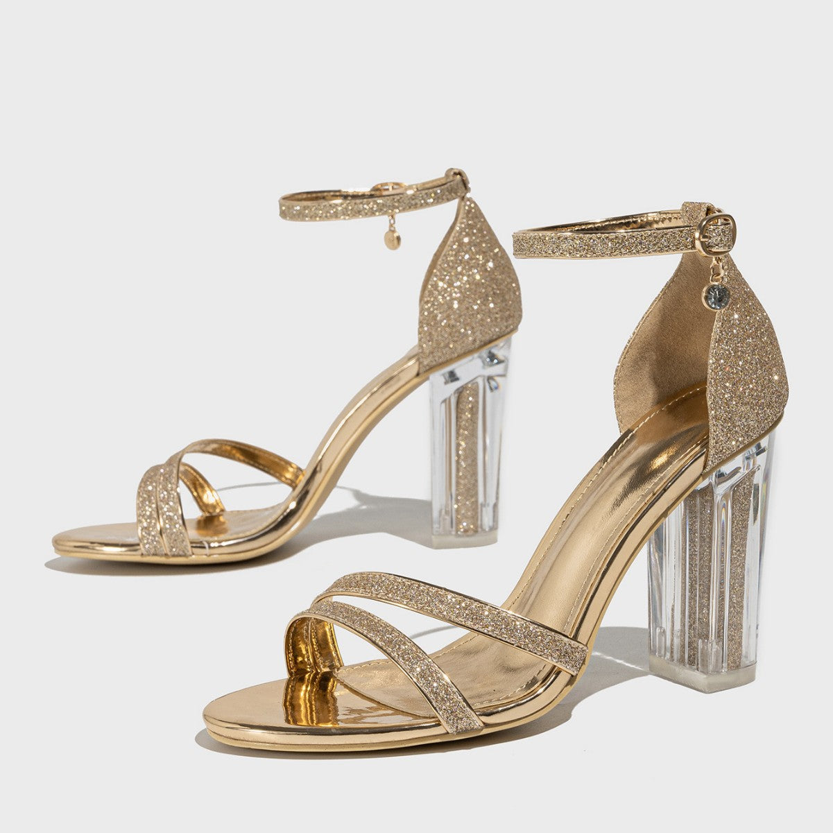 Lorraine Glitter Clear Block Heels