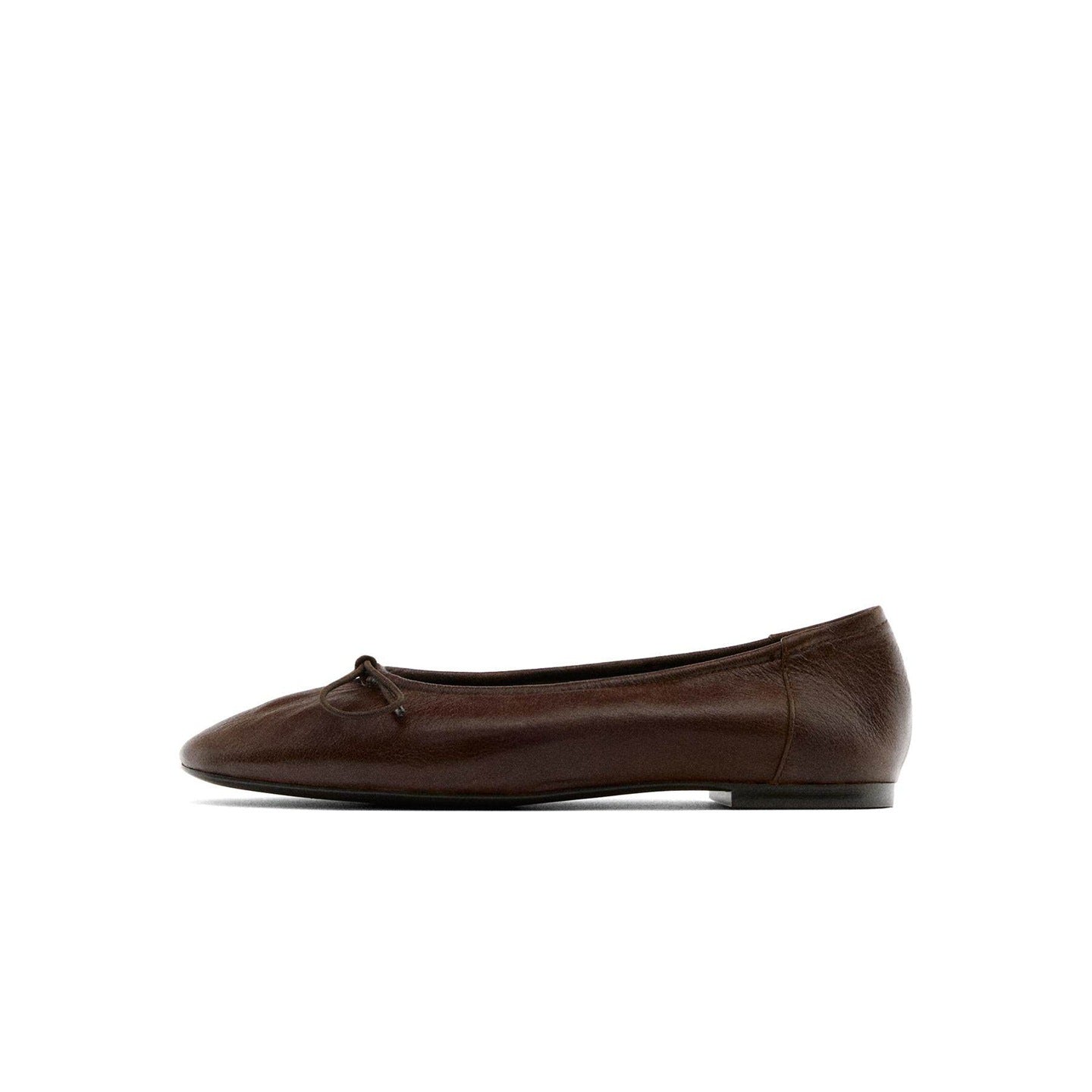 Margo & Main – brown leather ballet flat, single side profile view, US women's sizes