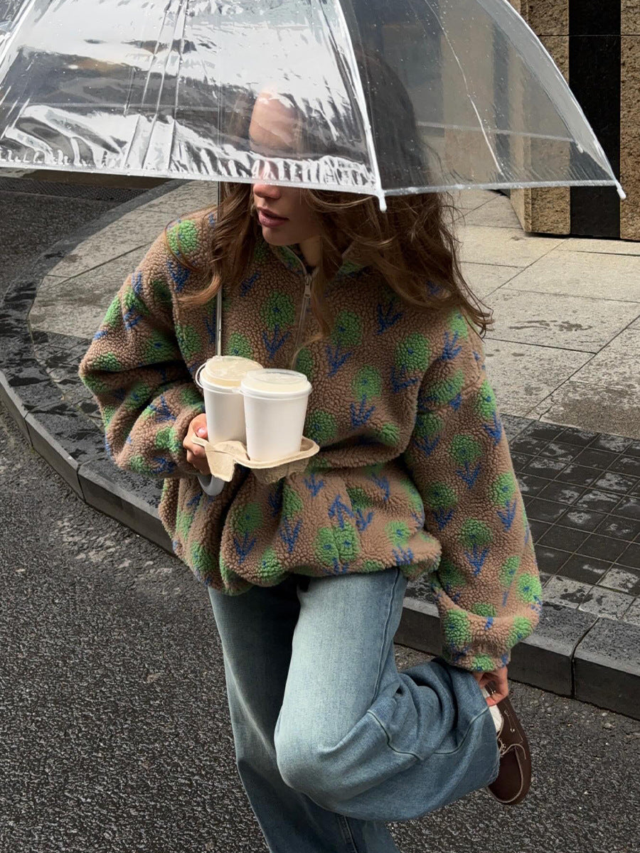 Garnet Floral Fleece Half-Zip Sweatshirt