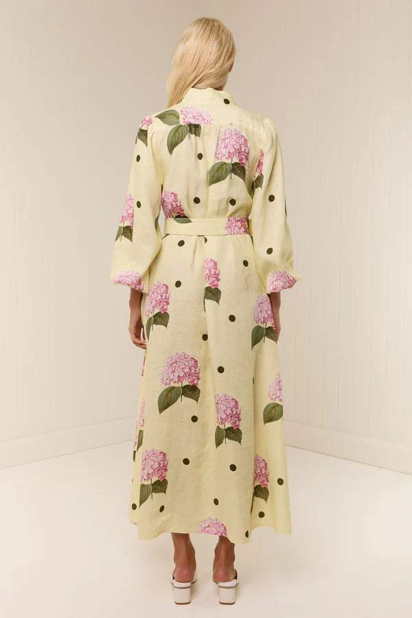 Rhoda Linen Floral Belted Shirt Dress