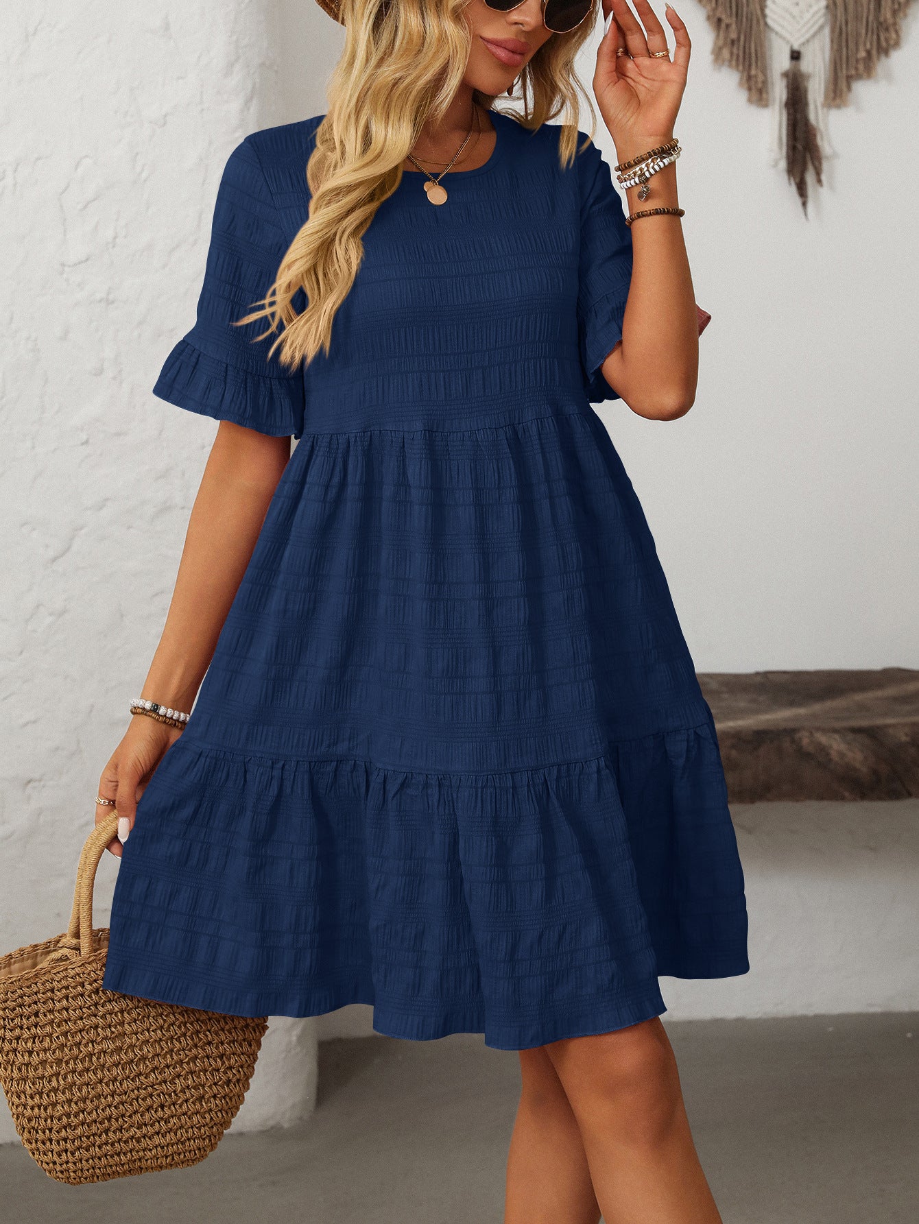 Vianne Textured Tiered Short-Sleeve Dress