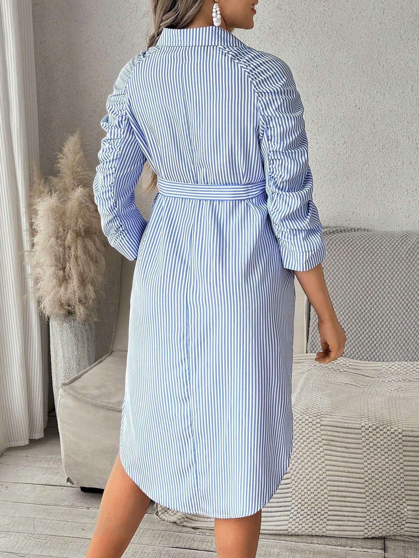 Lucille Maternity Striped Tie-Waist Shirt Dress