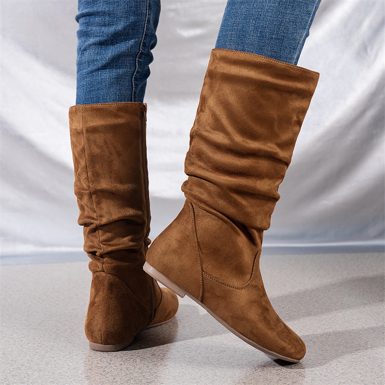 Frida Slouch Mid-Calf Flat Suede Boots