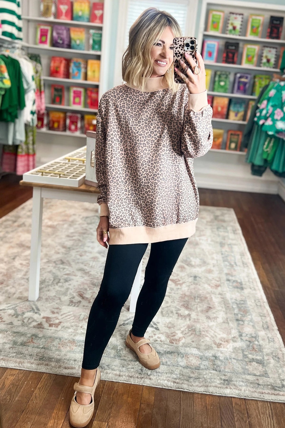 Lalage Leopard Print Mock Neck Sweatshirt