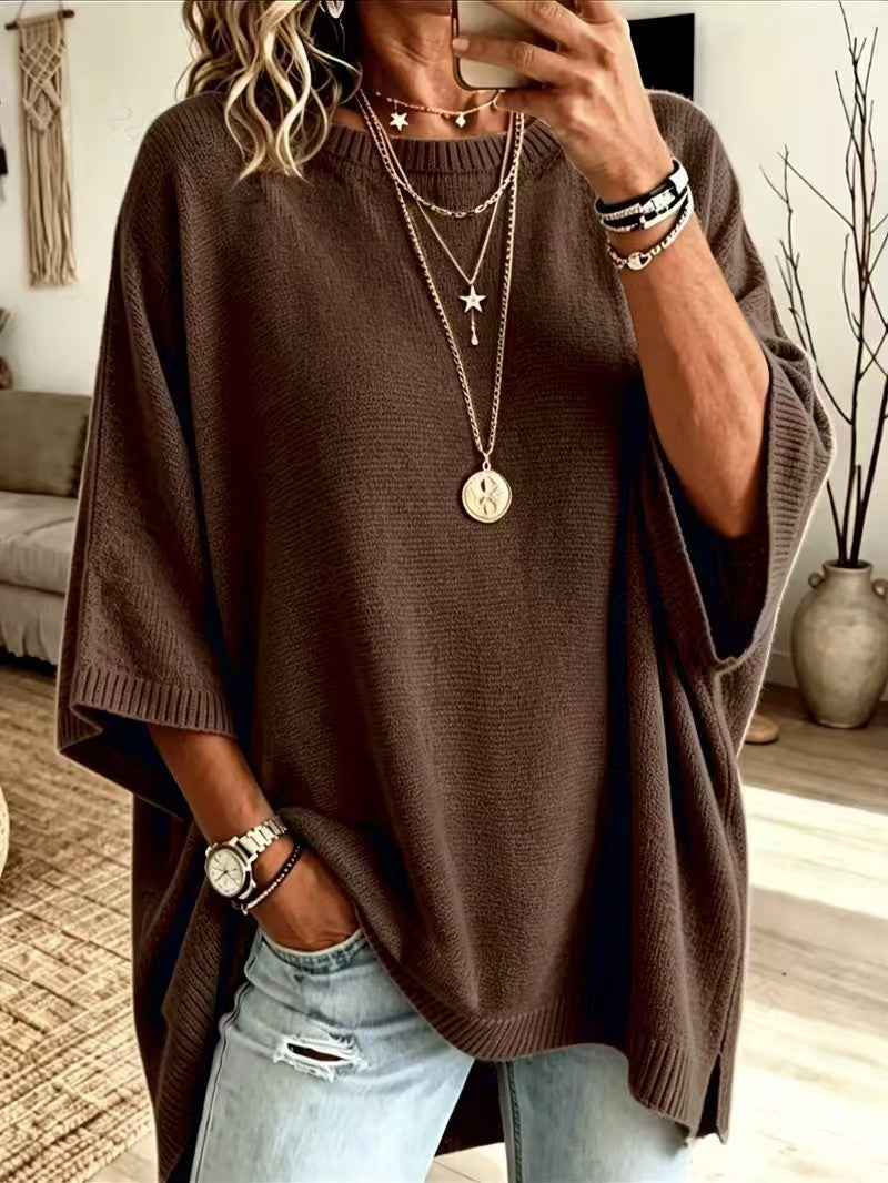 Evanthia Oversized Side-Slit Tunic Sweater